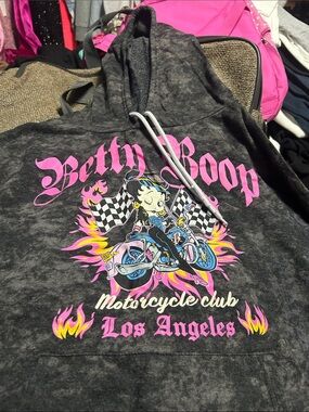 Betty Boop Black Heather Hoodie with Pink and Blue Graphic